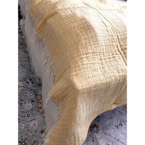 Texteis Penedo Portugal 52”X72” Muslin Woven Throw Blanket Yellow Cream Fringe